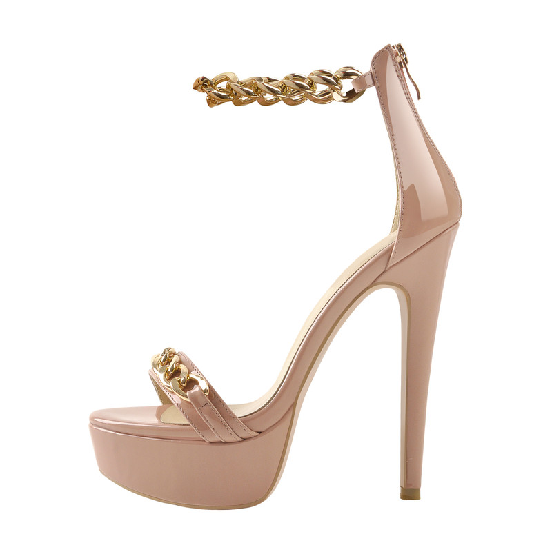 Platform sandals goledene Metallkette Pfennigabsatz 