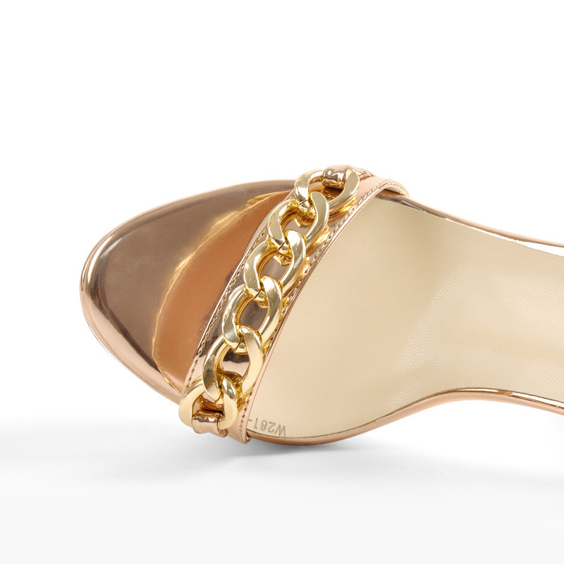 Platform sandals goledene Metallkette Pfennigabsatz 