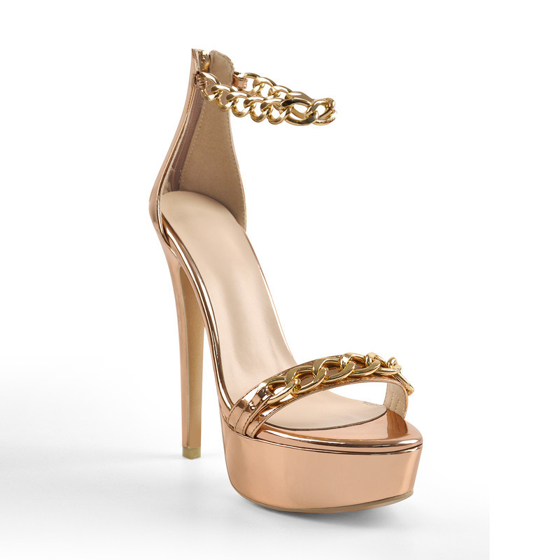 Platform sandals goledene Metallkette Pfennigabsatz 