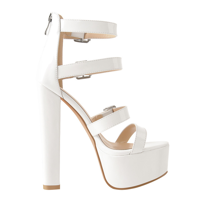 Multischnalle Leder Sandalen Plateau klobige High Heels