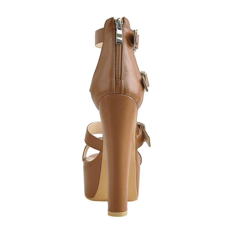 Multischnalle Leder Sandalen Plateau klobige High Heels