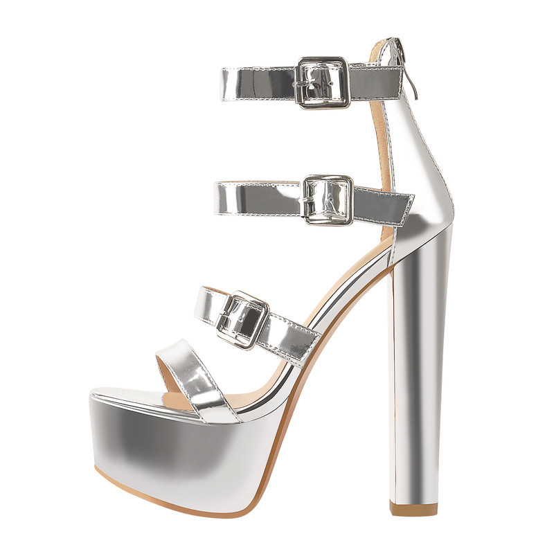 Lackleder Sandalen Plateau klobige High Heels