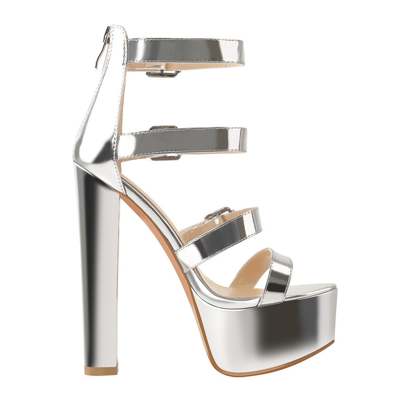 Lackleder Sandalen Plateau klobige High Heels