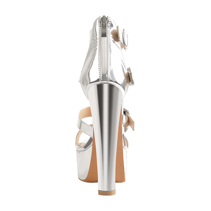 Lackleder Sandalen Plateau klobige High Heels