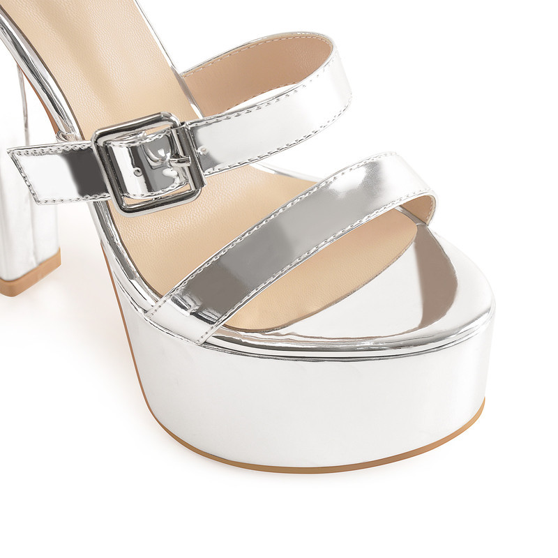 Lackleder Sandalen Plateau klobige High Heels