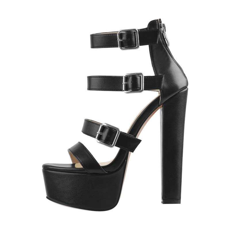 Onlymaker schwarze Sandalen Platea klobige High Heels