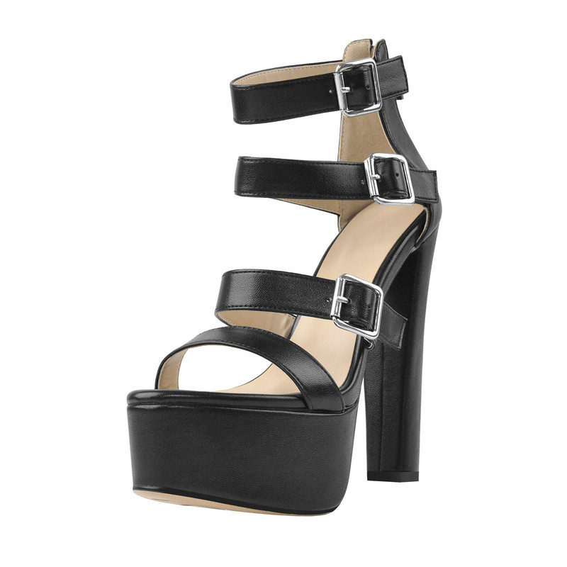 Onlymaker schwarze Sandalen Platea klobige High Heels