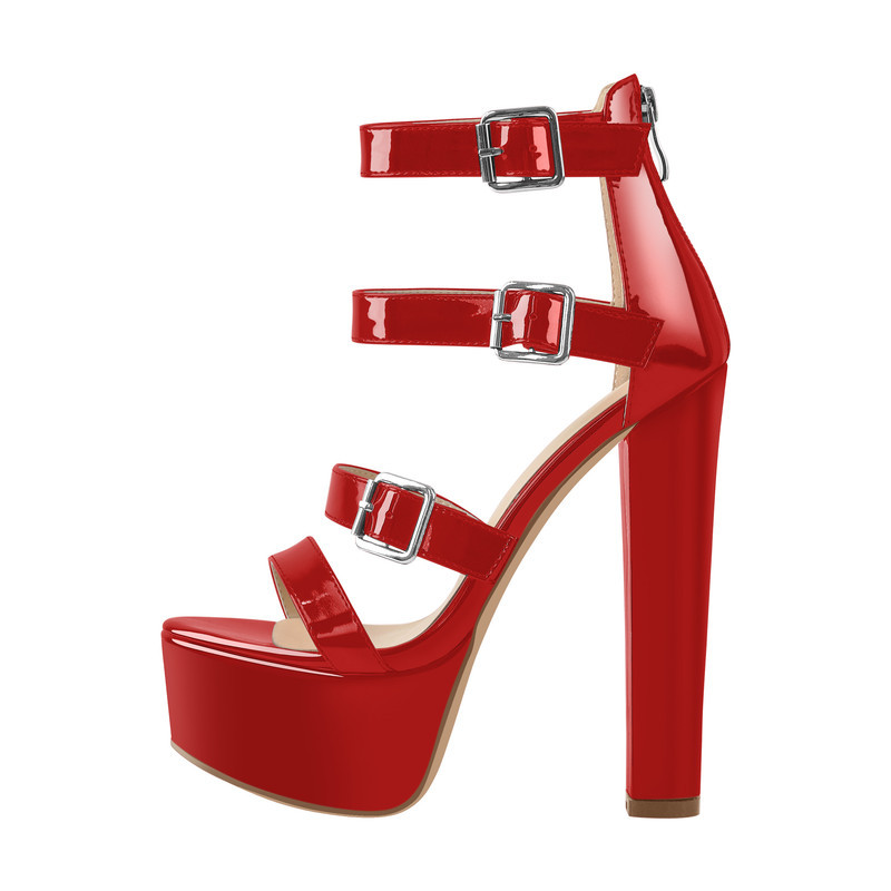 Lackleder Sandalen Plateau klobige High Heels