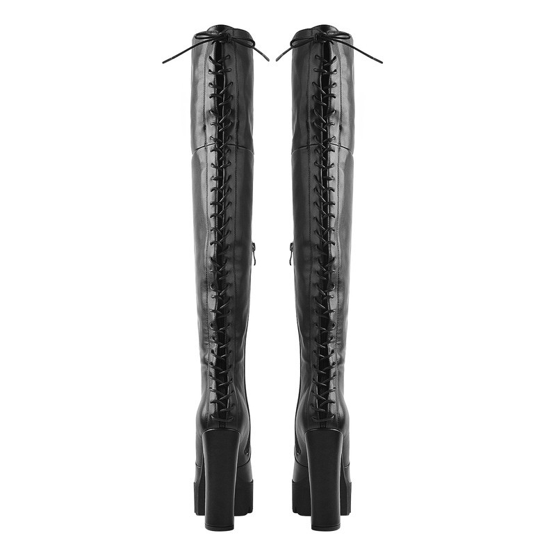  Langschaft Plateau stiefel Reißverschluss Schnürsenkel klobige High Heels