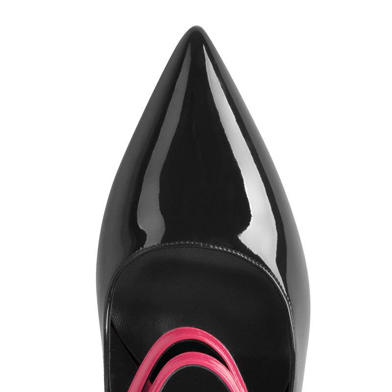 Spitze Lackleder Stiletto Pumps Schnallenriemen und Absatz