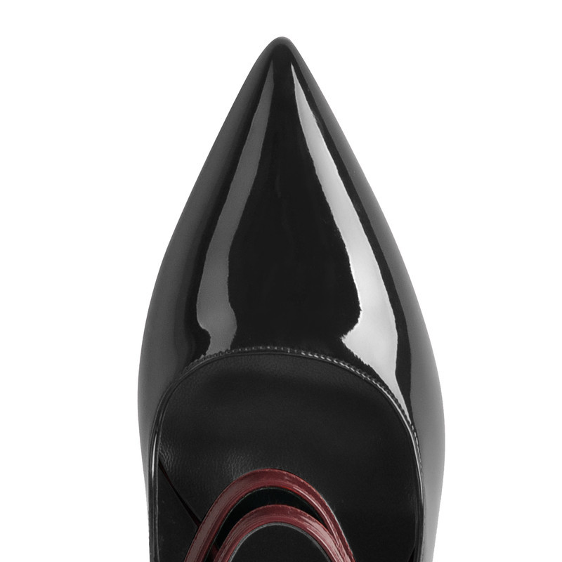 Spitze Lackleder Stiletto Pumps Schnallenriemen und Absatz