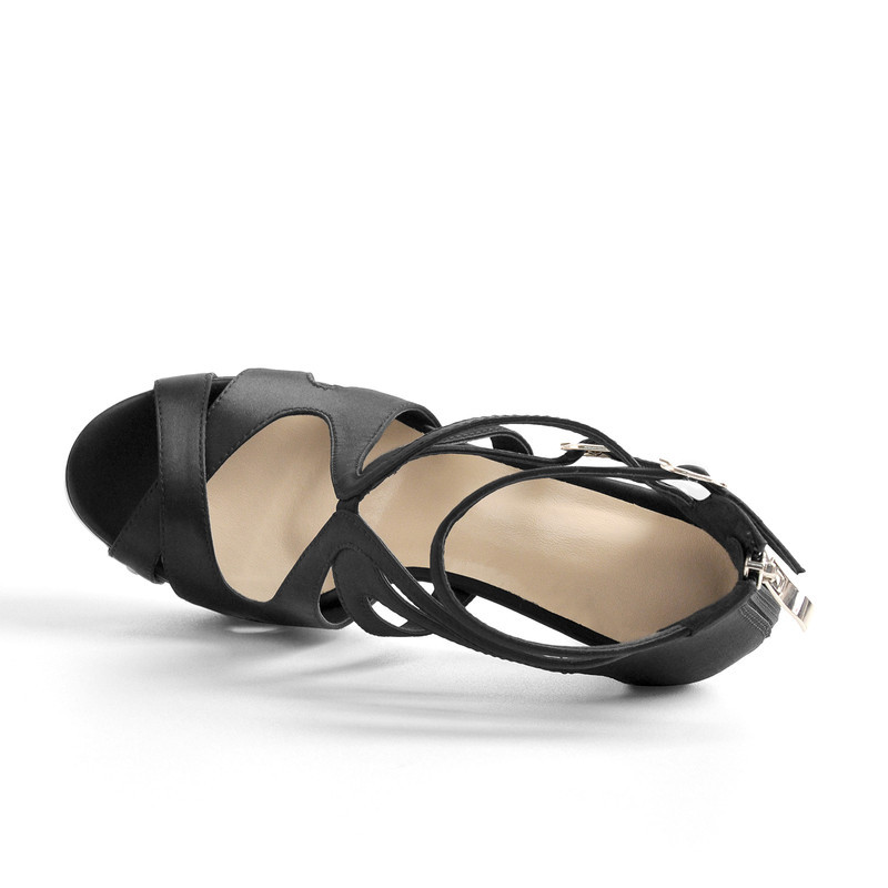 Satin Gladiator Plattform Knöchelriemen Stiletto Sandalen
