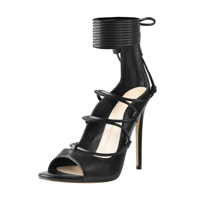 Satin Knöchelriemen Stiletto Sandalen runde Zehenpartie Reißverschluss 