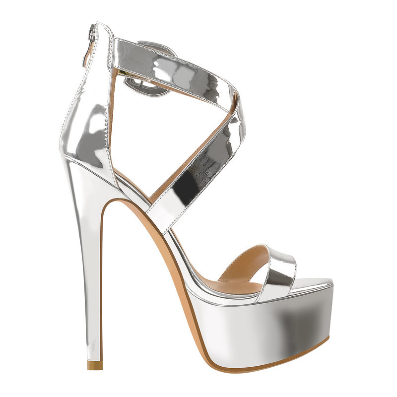 Plateau Stiletto Sandalen mit verbreiterten Knöchelriemen Lackleder