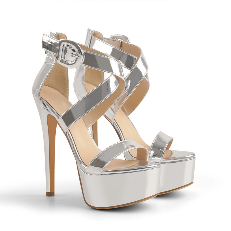 Plateau Stiletto Sandalen mit verbreiterten Knöchelriemen Lackleder