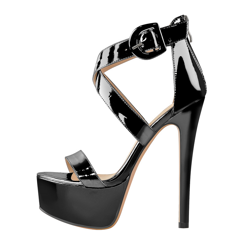 Plateau Stiletto Sandalen mit verbreiterten Knöchelriemen Lackleder