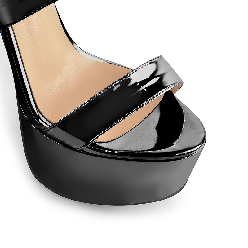 Plateau Stiletto Sandalen mit verbreiterten Knöchelriemen Lackleder