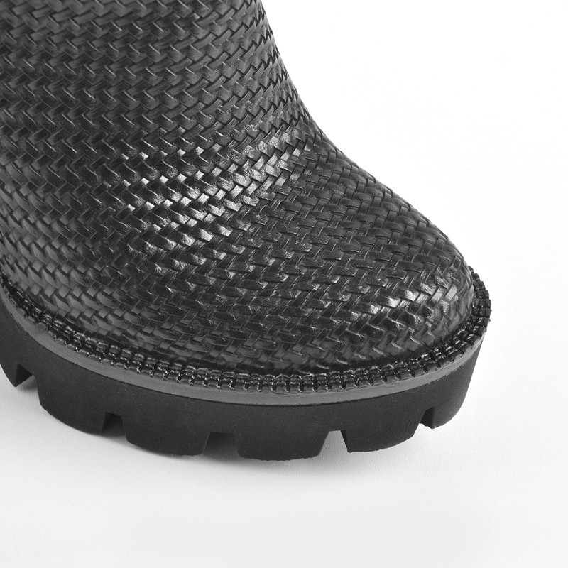 Butterweiches Leder mit Webmuster Stiefeletten Blockabsatz