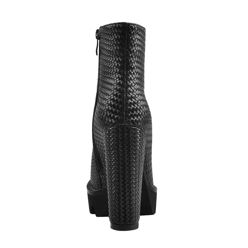 Butterweiches Leder mit Webmuster Stiefeletten Blockabsatz