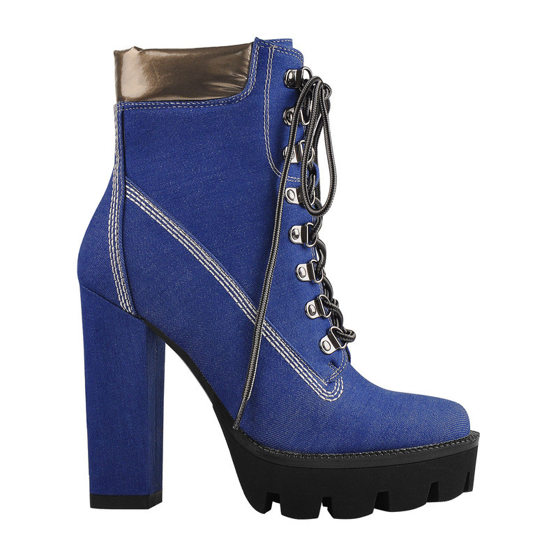 Plateau-Schnürstiefel aus dem Segeltuch mit klobigem Absatz