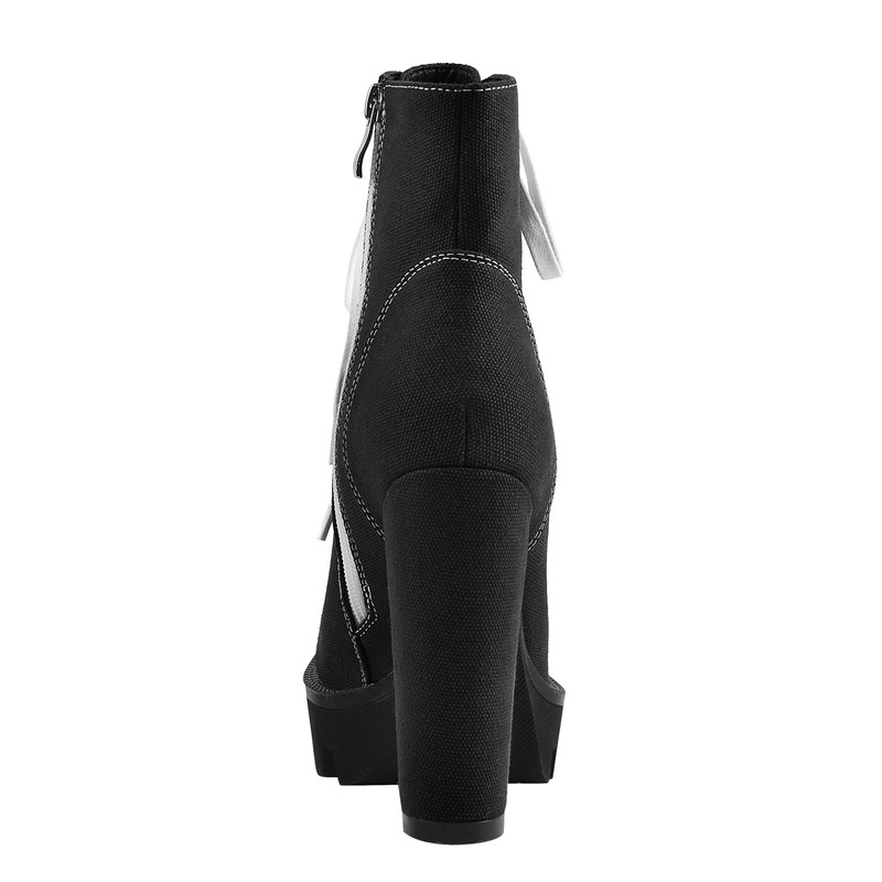 Plateau-Schnürstiefel aus dem Segeltuch mit klobigem Absatz