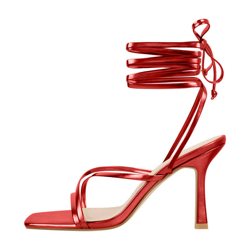 Stiletto Sandalen mit Knöchelriemen und eckiger Zehenpartie