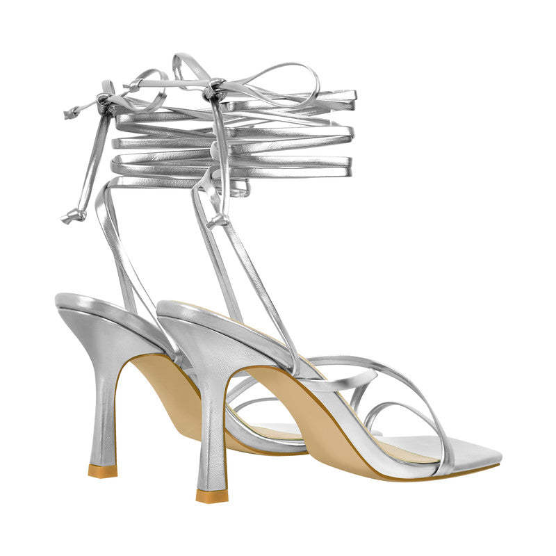 Stiletto Sandalen mit Knöchelriemen und eckiger Zehenpartie