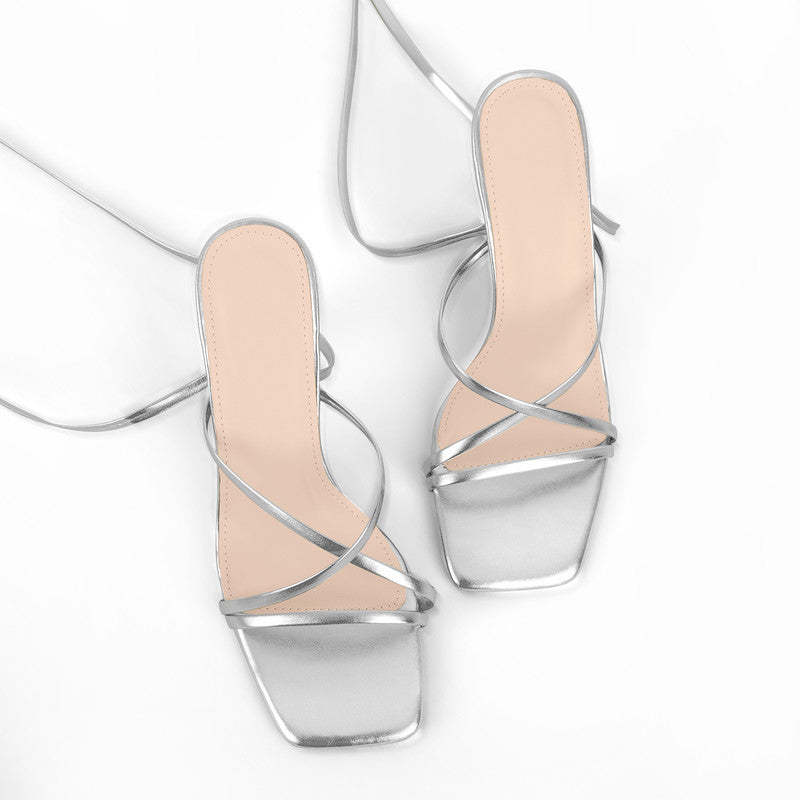 Stiletto Sandalen mit Knöchelriemen und eckiger Zehenpartie