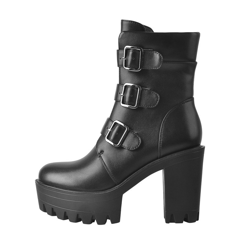 Blockabsatz Stiefeletten mit Plateau und Metallverschluss