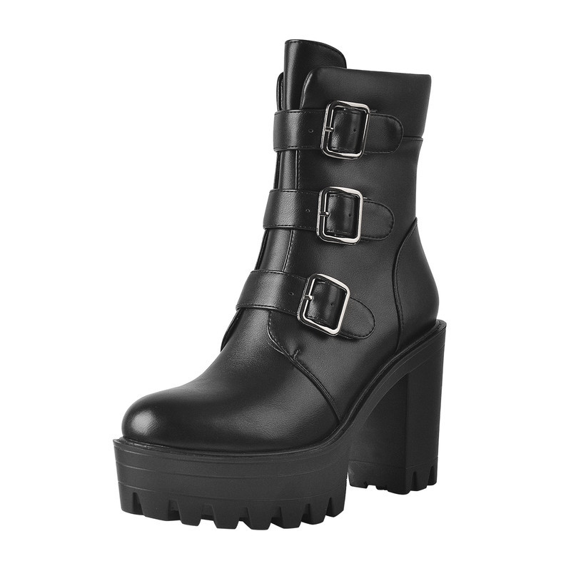 Blockabsatz Stiefeletten mit Plateau und Metallverschluss