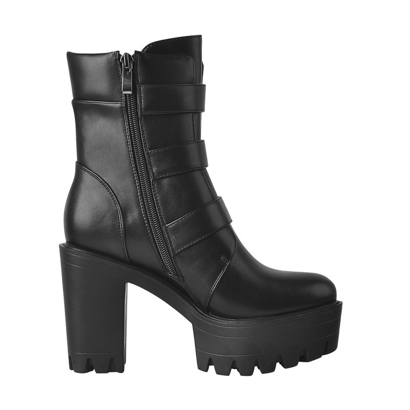 Blockabsatz Stiefeletten mit Plateau und Metallverschluss