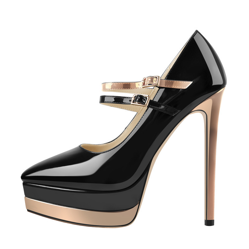 Lackleder Plateau Stiletto mit Metallverschluss