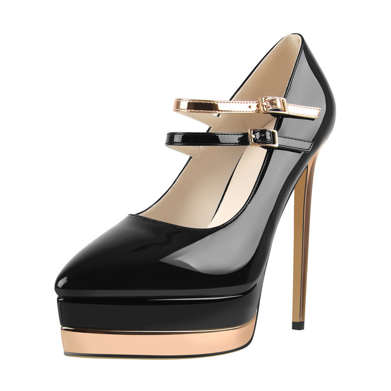 Lackleder Plateau Stiletto mit Metallverschluss