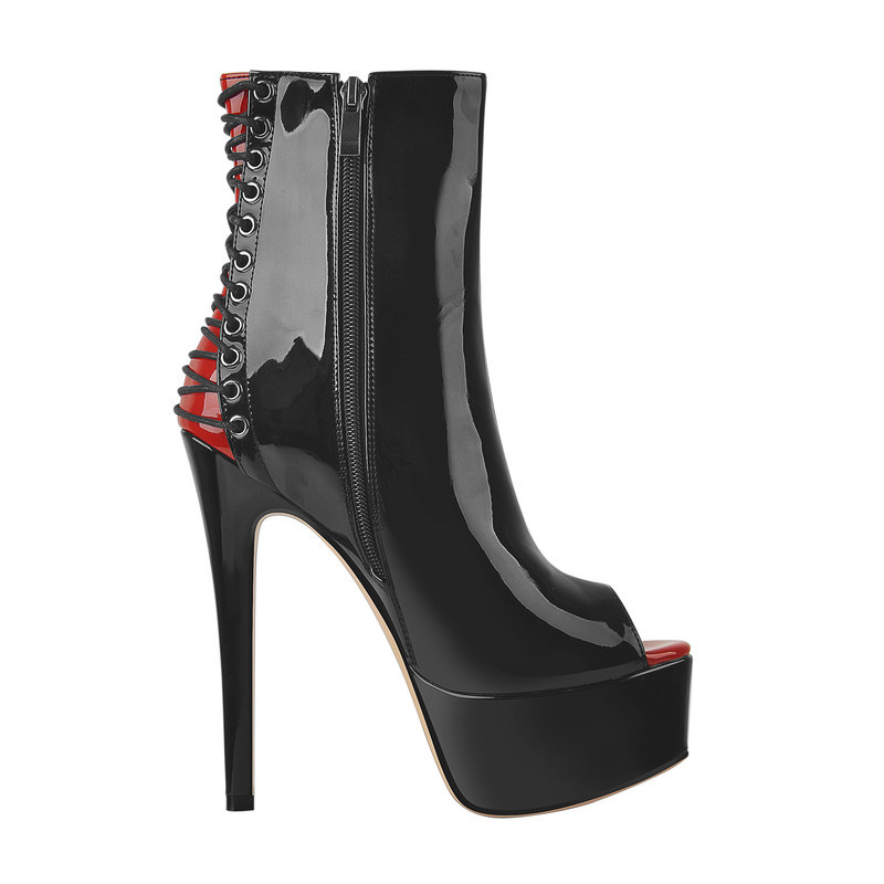 Offene Zehenpartie Lackleder Stiefeletten mit Reißverschluss
