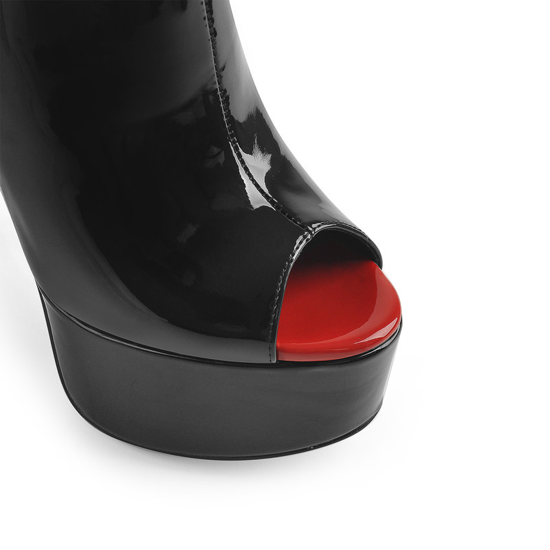 Offene Zehenpartie Lackleder Stiefeletten mit Reißverschluss