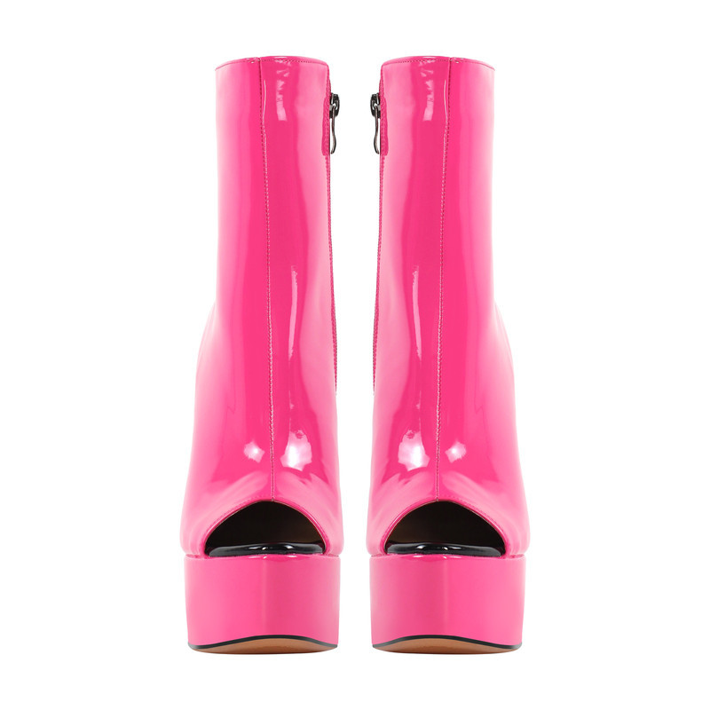Offene Zehenpartie Lackleder Stiefeletten mit Reißverschluss