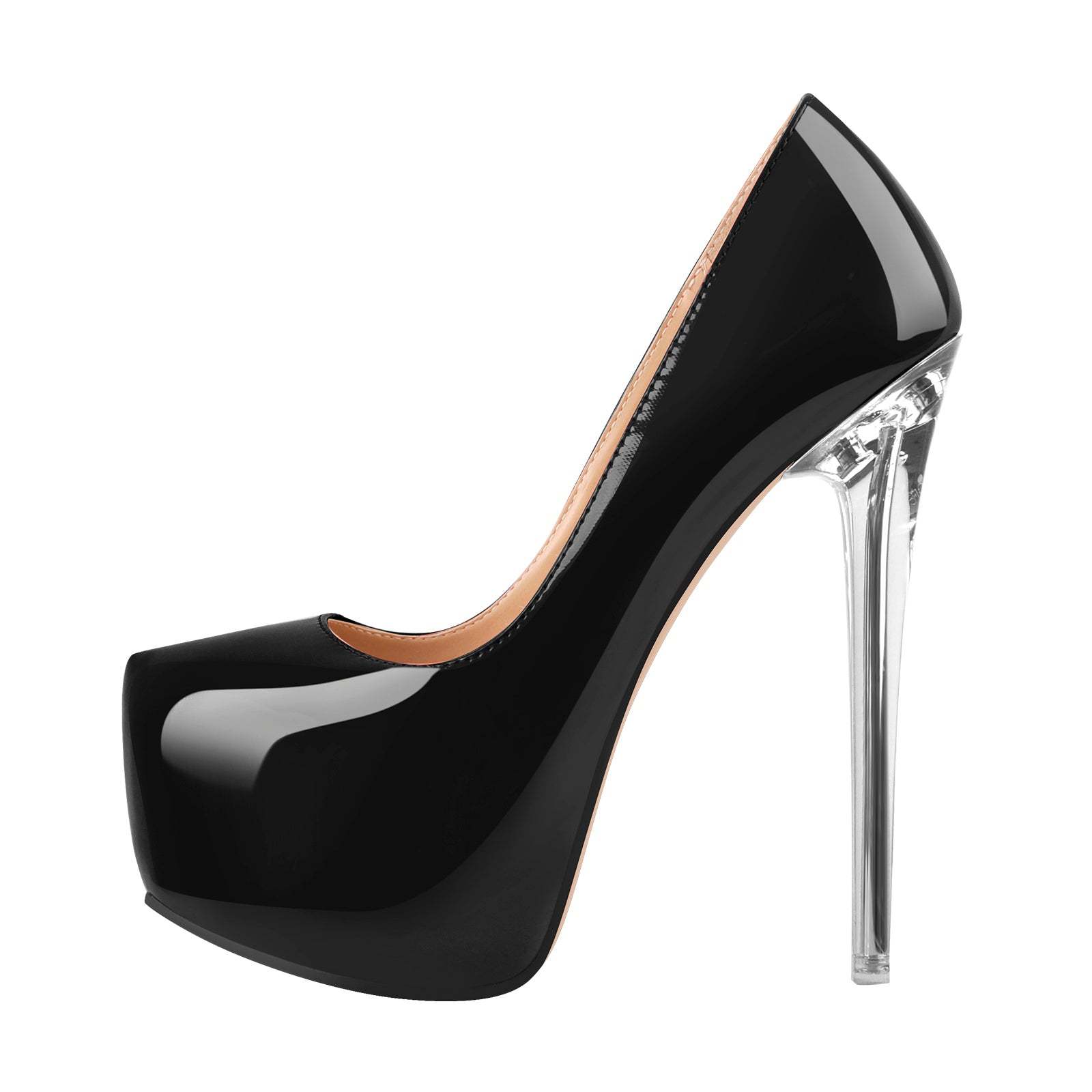 Plateau Pumps mit Pfennigabsatz Kristallabsatz High heels Lack
