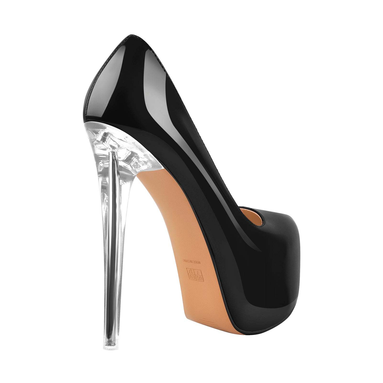 Plateau Pumps mit Pfennigabsatz Kristallabsatz High heels Lack