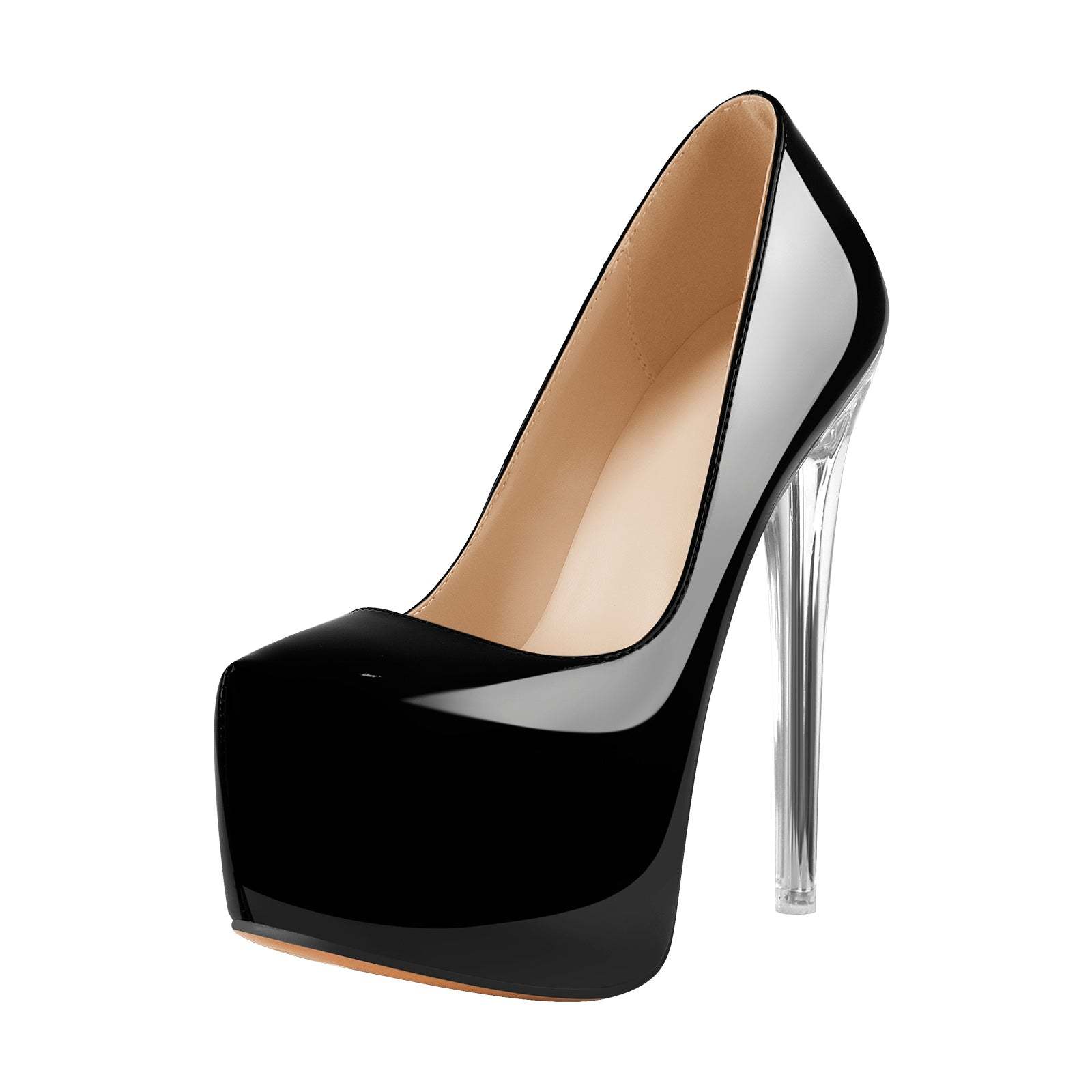 Plateau Pumps mit Pfennigabsatz Kristallabsatz High heels Lack