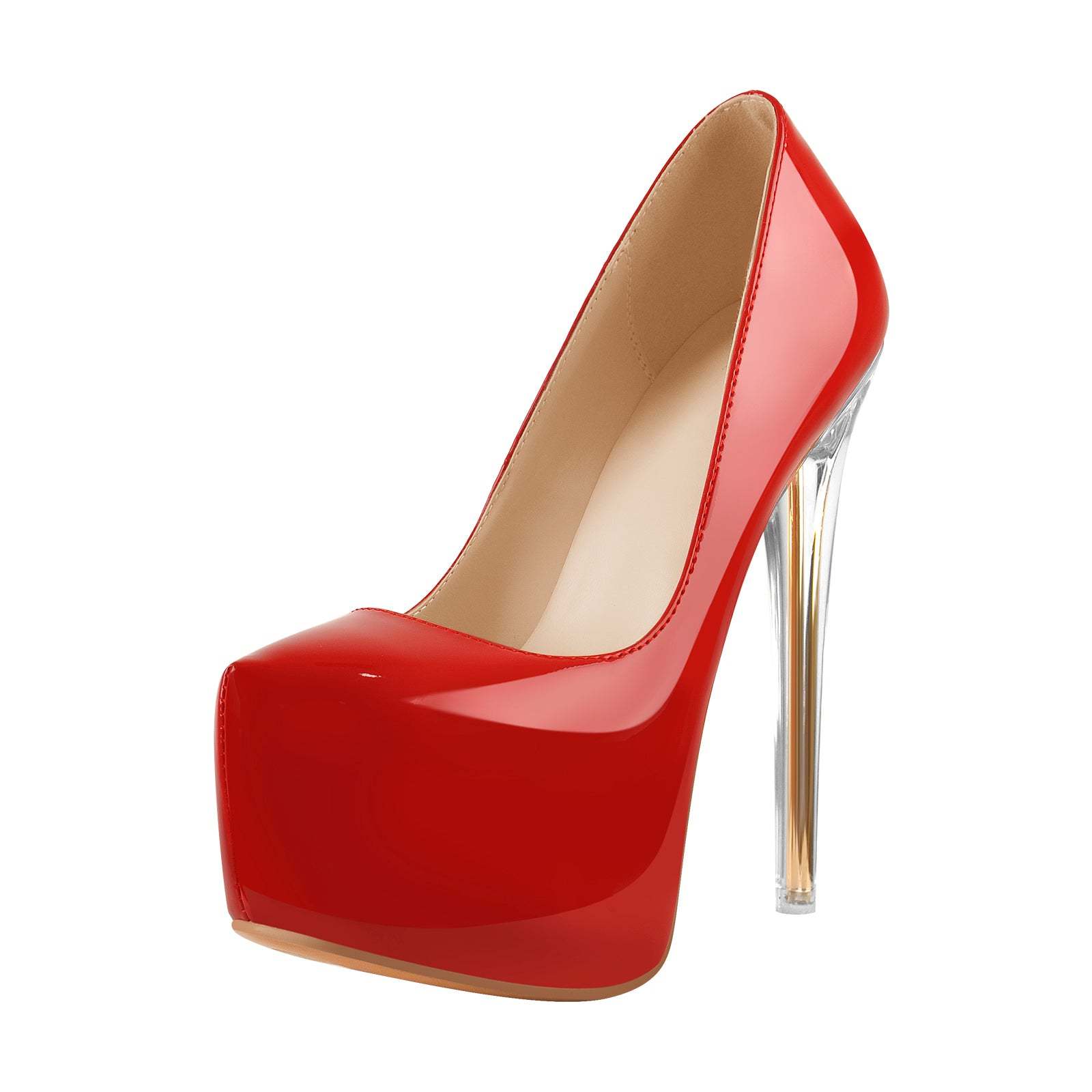 Plateau Pumps mit Pfennigabsatz Kristallabsatz High heels Lack