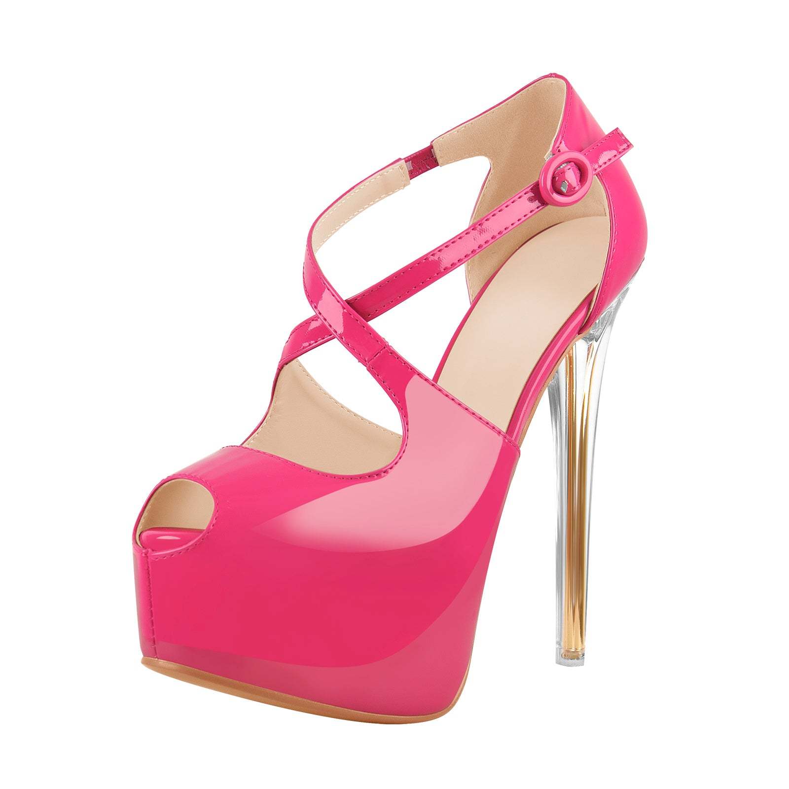 Plateau Pumps Stilettos High Heels Kreuzriemchen Kristallabsatz Peep Toe