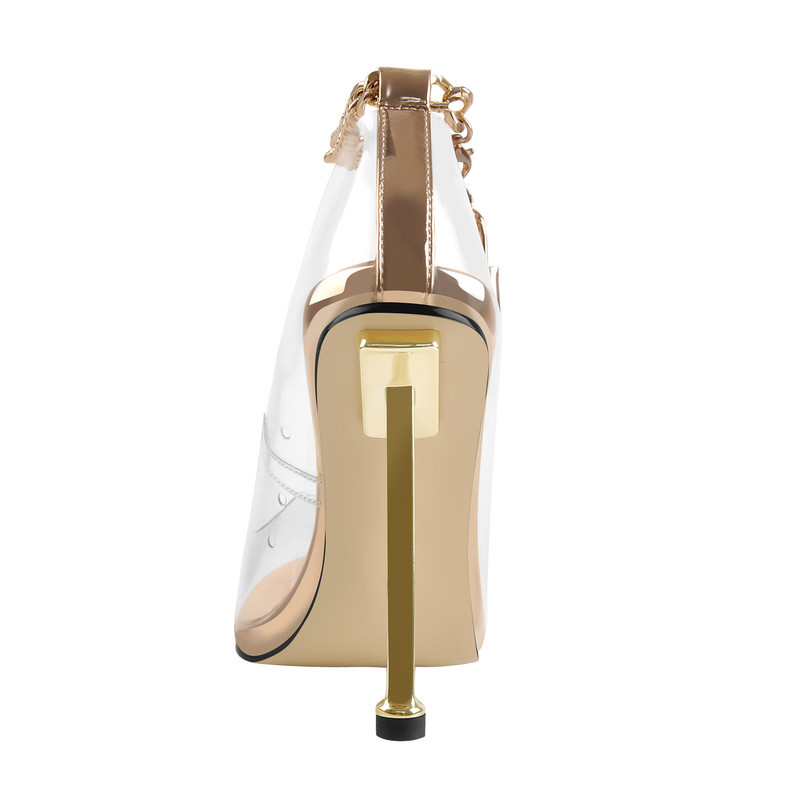 Transparente spitze Zehe Metallkette Metallabsätze Stiletto Pumps
