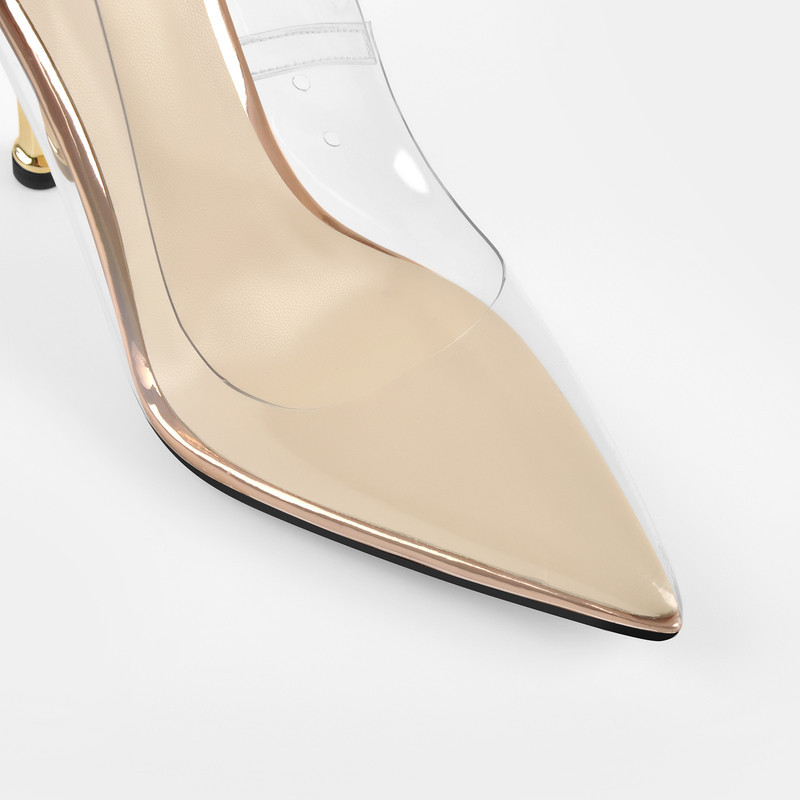 Transparente spitze Zehe Metallkette Metallabsätze Stiletto Pumps