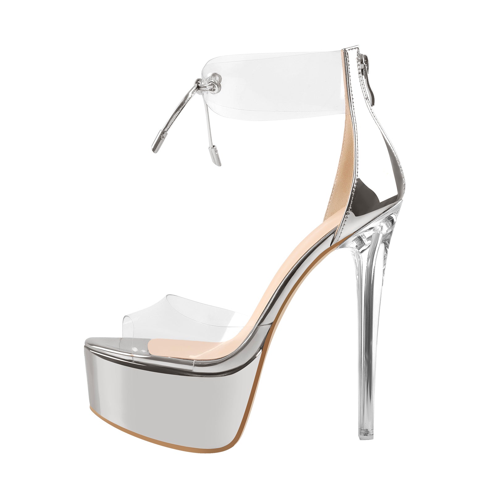 Plateau Sandalen Knöchelriemchen mit Pfennigabsatz Stilettos high Heels Damenschuhe Transparent