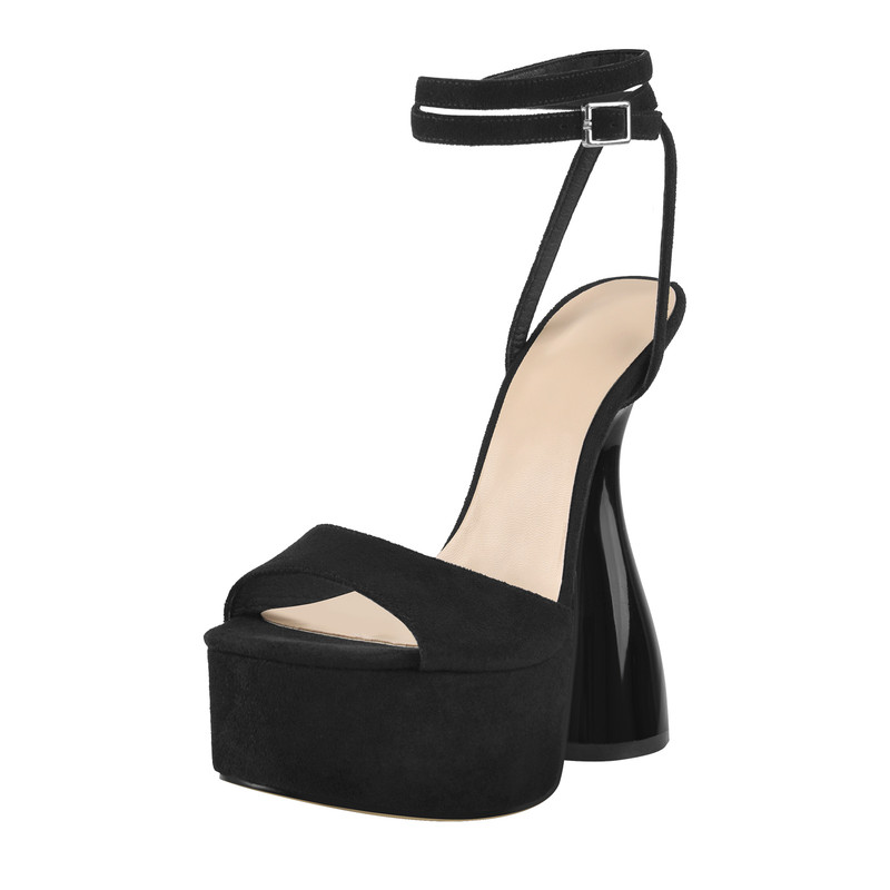 Wildleder Plateau Knöchelriemchen Sandalen mit hohem Absatz