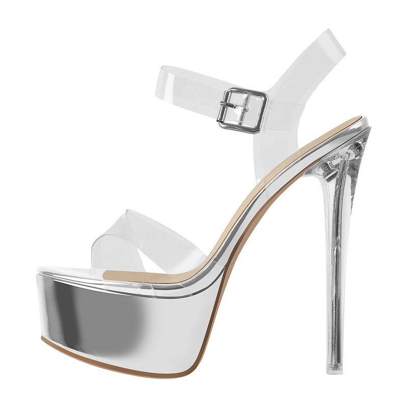 Transparente Plateau Pfennigabsatz Schnalle Sandaletten