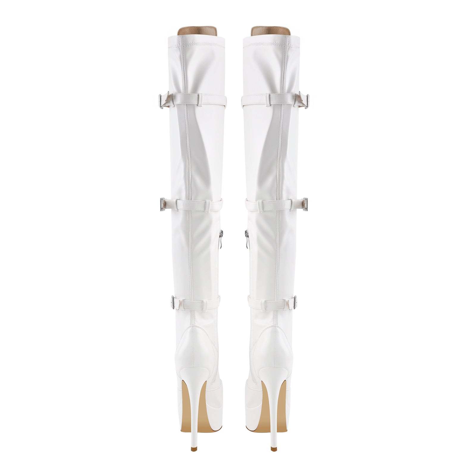 Plateau Langschaft Schnürstiefel Pfennigabsatz Schnallen Overknee