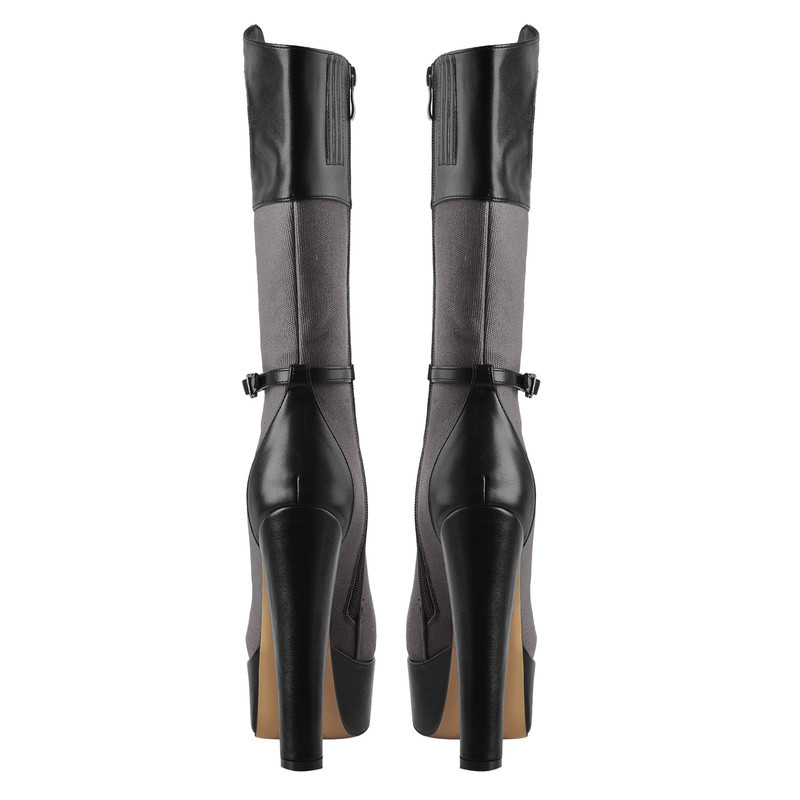 Modischer Cutout Fesselriemen Blockabsatz Langschaftstiefel