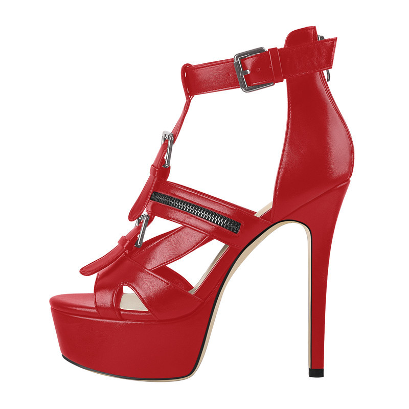 Sandalen mit runder Zehenpartie und Plateau Reißverschluss und Metallschnalle