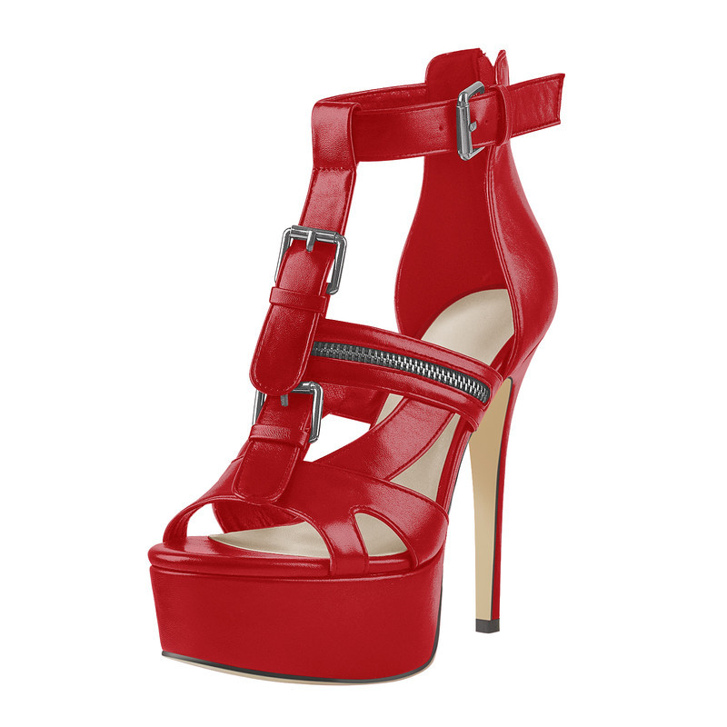 Sandalen mit runder Zehenpartie und Plateau Reißverschluss und Metallschnalle